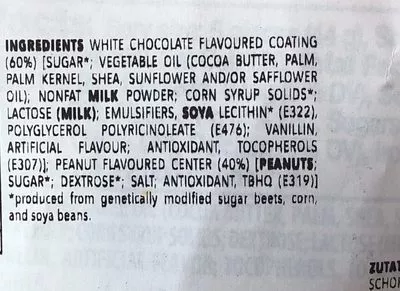 Lista de ingredientes del producto White Reese’s Peanut Butter Cup Reese’s 