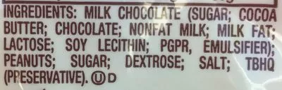 Lista de ingredientes del producto Milk chocolate miniatures peanut butter cups Hershey's, The Hershey Company 40 oz / 1,13 kg