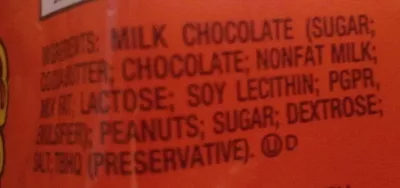 Lista de ingredientes del producto Milk chocolate, peanut butter cup miniatures Hershey's 1130 g