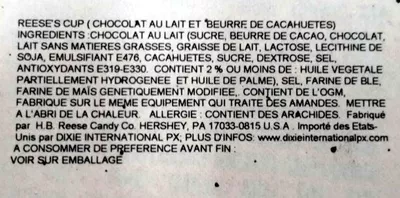 Lista de ingredientes del producto Milk chocolate trees, peanut butter Hershey's 204 g