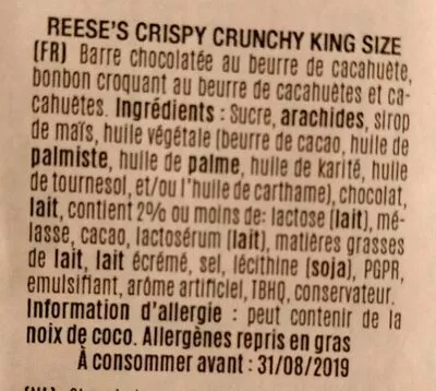 Lista de ingredientes del producto Crispy crunchy Reese's 