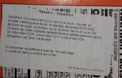 Lista de ingredientes del producto Reese's Milk chocolate peanut butter snowman Hershey's 