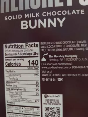 Lista de ingredientes del producto Hershey's solid milk chocolate bunny Hershey's 