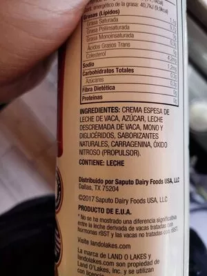 Lista de ingredientes del producto Crema Batida  