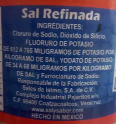 Lista de ingredientes del producto sal la fina 120 g