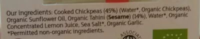 Lista de ingredientes del producto Houmous Sainsbury's, So Organic 200 g