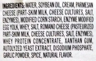 Lista de ingredientes del producto Classic alfredo cheese creations sauce, classic alfredo Ragú, Unilever 16 oz (454 g)