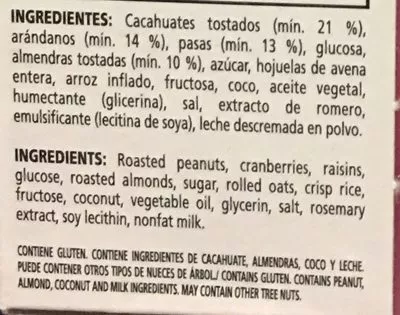 Lista de ingredientes del producto Special K Nut Bar Kelloggs 165 g