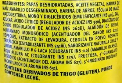 Lista de ingredientes del producto Pringles Chile y Limón Pringles 124 g