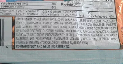 Lista de ingredientes del producto Kellogg's Cereal Breakfast Bar Chocolate 1.34oz  