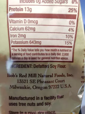 Lista de ingredientes del producto High protein textured vegetable protein Bob's Red Mill,  Bob's Red Mill Natural Foods 10 oz