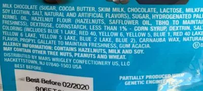 Lista de ingredientes del producto Hazelnut spread chocolate candies, hazelnut spread m&m's 235.3 g