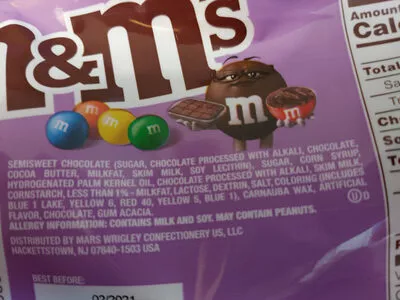 Lista de ingredientes del producto M&M's Fudge Brownie M&M's 256.6 g