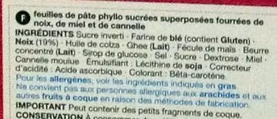 Lista de ingredientes del producto 8 Walnut, Cinnamon & Honey Baklava Marks & Spencer, M&S 160 g e