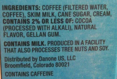 Lista de ingredientes del producto Mocha iced coffee International Delight, Dean Foods Company 1.8l