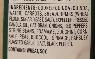 Lista de ingredientes del producto Quinoa crunch veggie burger, quinoa crunch Earth Grown Vegan 