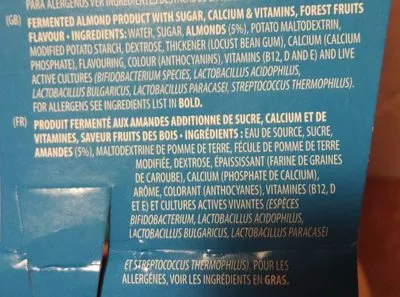 Lista de ingredientes del producto Almond Breeze - Frutos del bosque Blue Diamond Almonds 460 g (4 x 115 g)