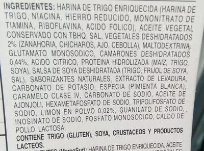 Lista de ingredientes del producto Camarón y limón Maruchan 64 g