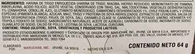 Lista de ingredientes del producto Instant Lunch Maruchan 64 g