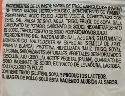 Lista de ingredientes del producto Maruchan  