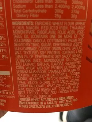 Lista de ingredientes del producto Taste of asia sukiyaki ramen Maruchan 