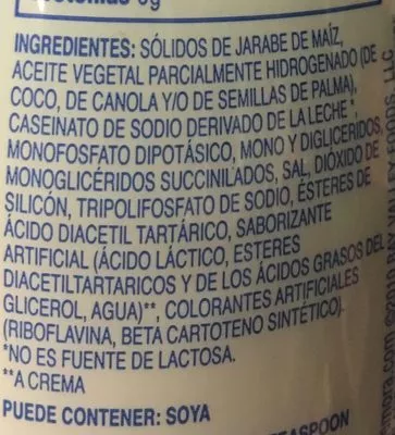 Lista de ingredientes del producto Cremora BORDEN 170 g