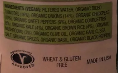 Lista de ingredientes del producto Amy's Kitchen Gluten Free Rustic Vegetable Soup 397G Amy's Kitchen 397g