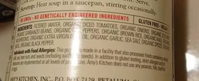 Lista de ingredientes del producto Hearty rustic italian vegetable soups Amy's Kitchen 