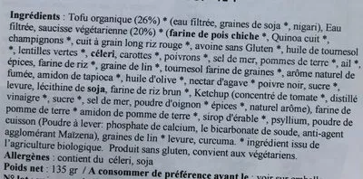 Lista de ingredientes del producto Breakfast sandwich veggie sausage Amy's Kitchen 135 g