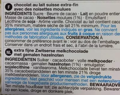 Lista de ingredientes del producto SWISS Chocolate Extra Fine Milk Marks & Spencer 125 g