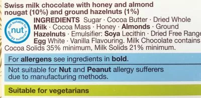 Lista de ingredientes del producto Milk Chocolate Mountain Bar Marks & Spencer 