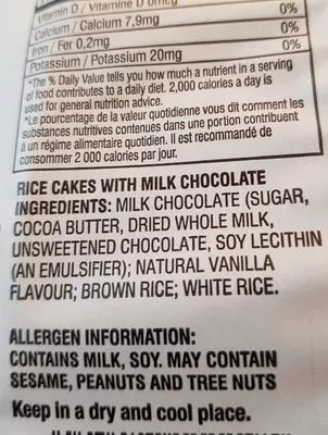 Lista de ingredientes del producto galettes de riz au chocolat au lait Lieber's 90 g