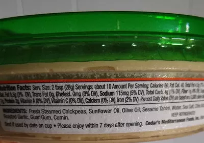 Lista de ingredientes del producto original hommus cedar's 284 g