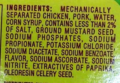 Lista de ingredientes del producto Bologna Oscar Mayer, Kraft 16 oz (1 lb)