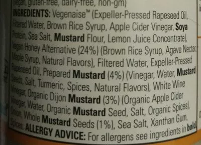 Lista de ingredientes del producto Vegan Honey Mustard Salad Dressing 355ML Follow Your Heart 