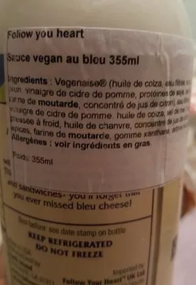 Lista de ingredientes del producto Follow Your Heart Vegan Blue Cheese Follow Your Heart 355 ml