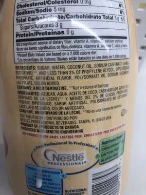 Lista de ingredientes del producto Coffee creamer, sweetened original Nestle 1.5L