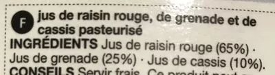 Lista de ingredientes del producto Red Grape, Pomegrenate & Blackcurrant Juice Marks & Spencer 1 L e