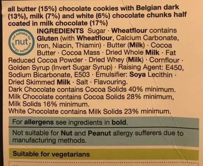 Lista de ingredientes del producto Triple chocolate cookies Marks & Spencer 