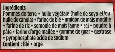 Lista de ingredientes del producto Frites coupe mince Les Fermes Cavendish 25 kg / 5 lbs