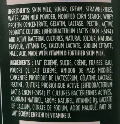 Lista de ingredientes del producto Activia sans lactose Danone,  Activia 650g