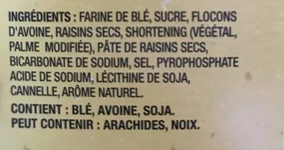 Lista de ingredientes del producto Dads Biscuit Farine Avoine Raisin Christie 