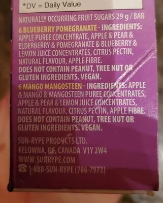 Lista de ingredientes del producto Fruitsource Superfruit Bars SunRype 12 x 37 g