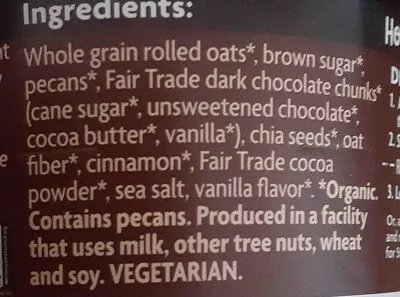 Lista de ingredientes del producto dark chocolate cinnamon pecan oatmeal  