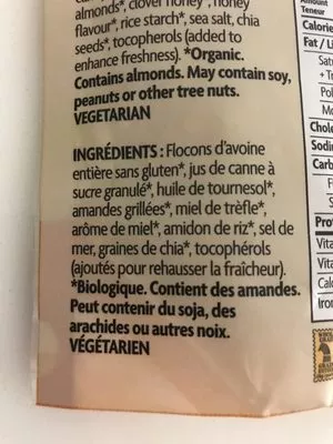 Lista de ingredientes del producto Céréales Granola Avoine Pur Amandes Nature s path 