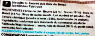 Lista de ingredientes del producto All Butter Fairtrade Brazil Nut Cookies Marks & Spencer 200 g e