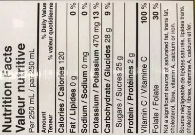 Lista de ingredientes del producto Jus D'orange 100% Sans Pulpe  