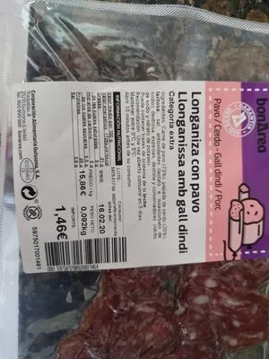 Lista de ingredientes del producto Longaniza con pavo Bonarea 