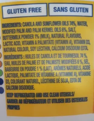 Lista de ingredientes del producto Margarine Molle  