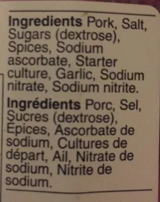 Lista de ingredientes del producto Salami  